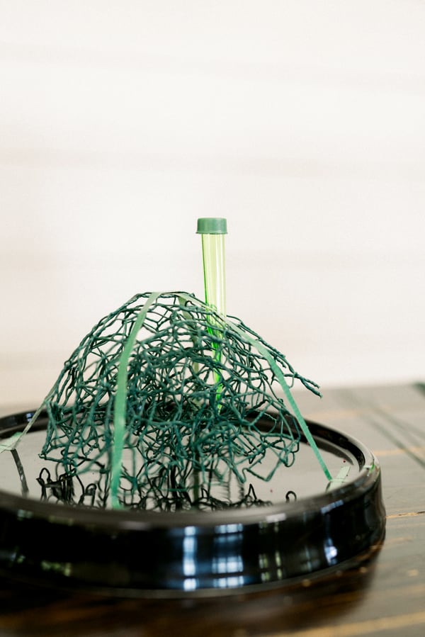 flower cloche mechanics with wire, tape, and flower tubes