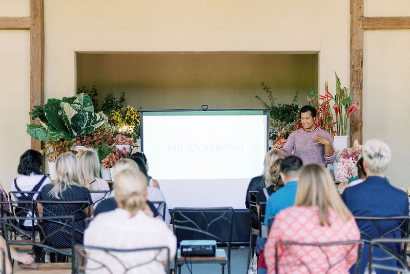 Shean Strong leading a floral business discussion at the Mayesh Design Star workshop in Austin TX