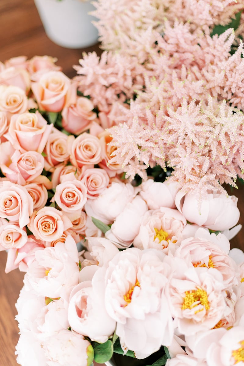 blush astilbe, roses and peonies from Mayesh Wholesale